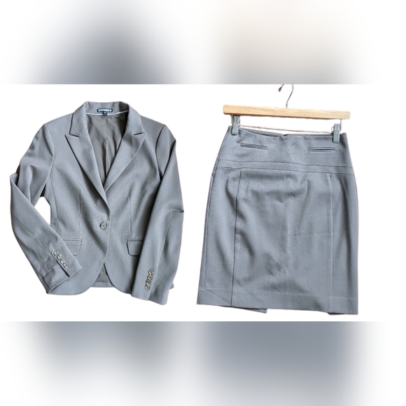 Express Women's Blazer Pencil Skirt Suit Set in Taupe - Picture 3 of 15